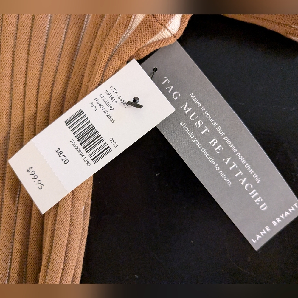 NWT Lane Bryant Stretchy Pleated Caramel/Cream Dress. Sz 18/20 - Picture 10 of 14